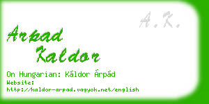 arpad kaldor business card